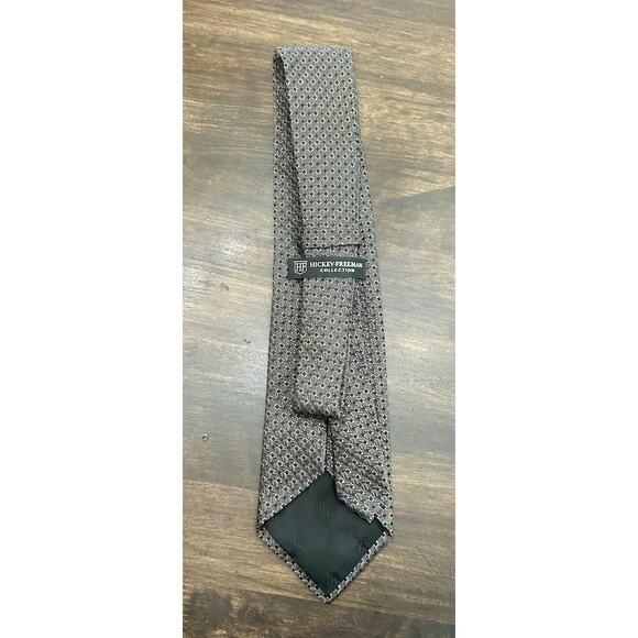 Hickey Freeman Gold Brown Geometric Pattern Silk Tie Hand Made In Italy - Picture 1 of 6